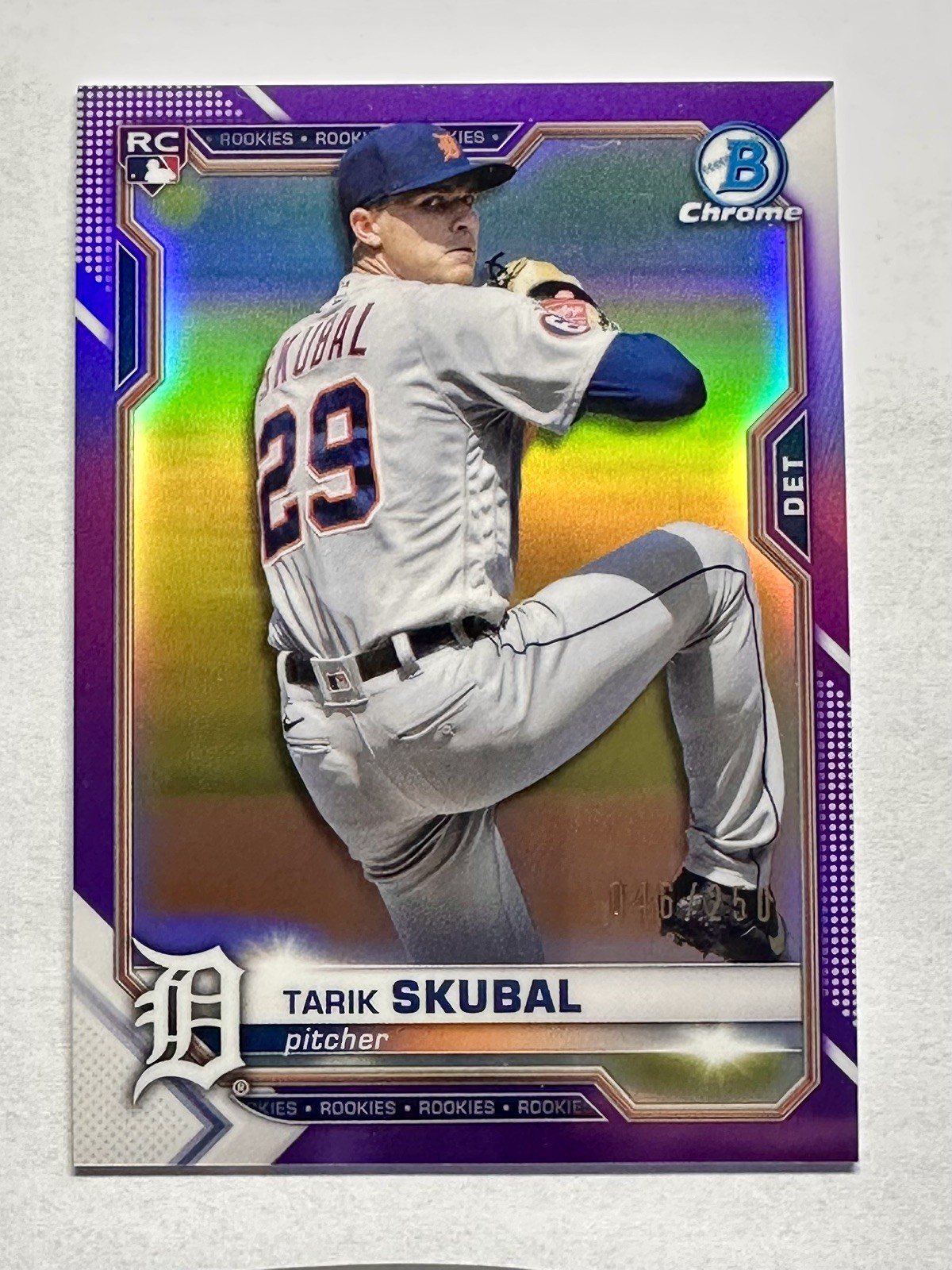 2021 Bowman Chrome TARIK SKUBAL Rookie Refractor /250 Purple - Tigers RC #28