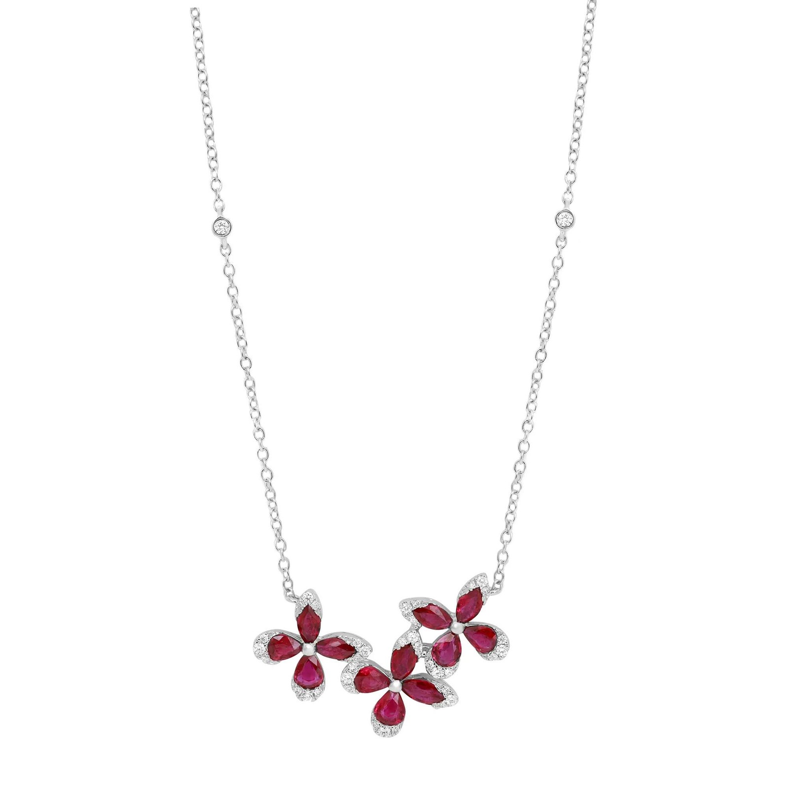 Ruby 1.94Ctw & Diamond 0.20Ctw Butterfly Pendant Necklace 18K White Gold 18 inch