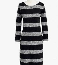 J.Crew Sweater Dress S Black Gray Striped 3/4 Sleeve Knit Button Cuff