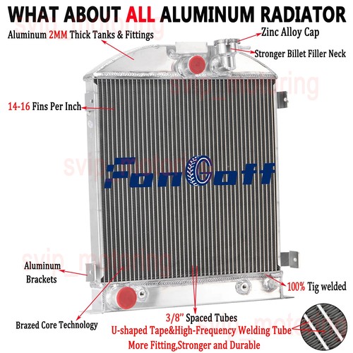 Aluminium Radiator Shell Assembly 3 Row Full Aluminum Radiator For 1932 Ford Hi-Boy Hot Rod Grill Shells ...