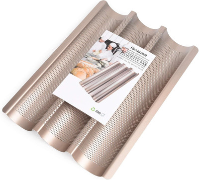 Baguette Baking Tray 15'' X 11'', Carbon Steel, 3 Loaf Nonstick Perforated Pan