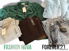 Fashion Nova, Forever 21, Lush Jeans Tops Dresses Lot Denim Faux Fur Satin Blue