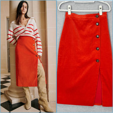 Sezane Cord Skirt NEW Jupe Nest Rouge Orange Size 34 AU 6 US 2 Midi