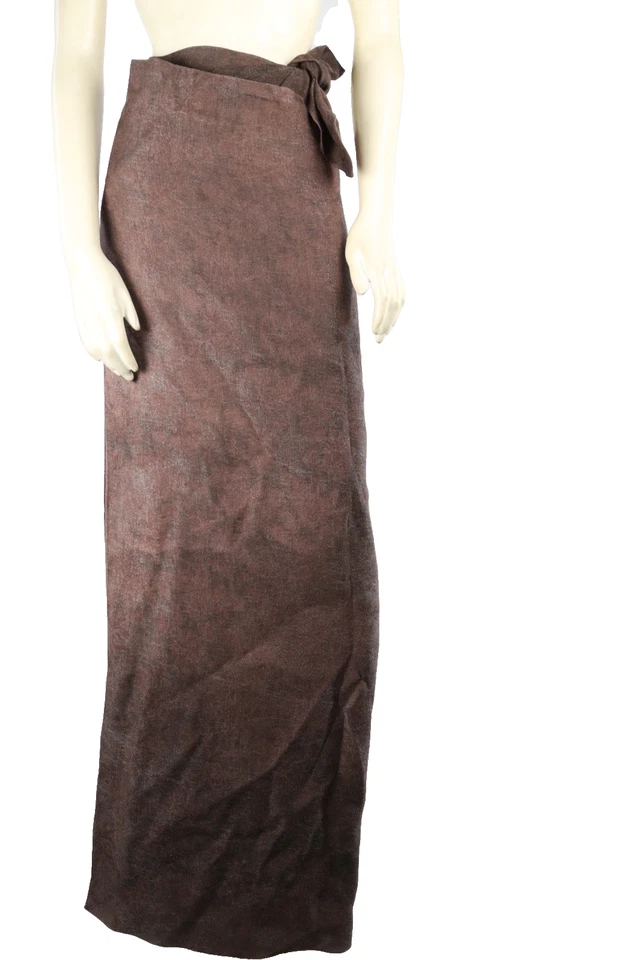 Cortana Pareo Wrap Linen Maxi Chocolate Brown  Pencil Skirt Size 36 - Image 2 of 4