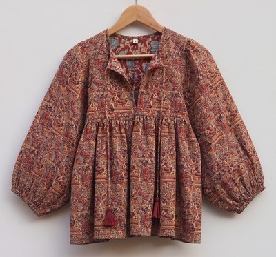 Indian Hand Block Print Women Top Cotton Floral Boho Tunic Casual Summer Wear
