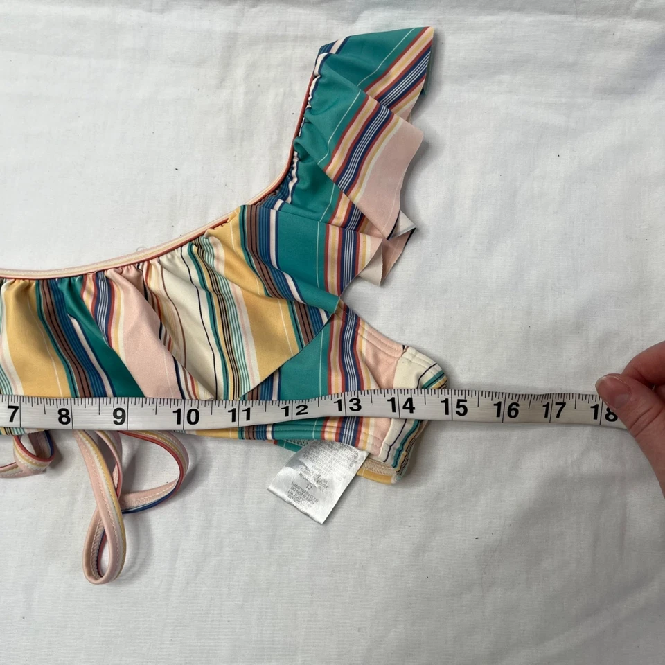 Top de natación de bikini con volantes multicolor a rayas talla 12 O'Neill para niñas Foto 3 de 4