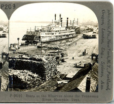 Steamers At Wharves On Tennessee River, Memphis-Keystone Primary Stereoview #209