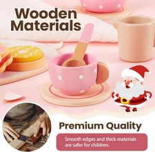 Kids Wooden Tea Party Set for Little Girls Toddler Pretend Play Food Kitchen ...