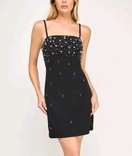 BCX NWT Black Rhinestone Beaded Mini Dress XS Cocktail Party Y2K Evening $129