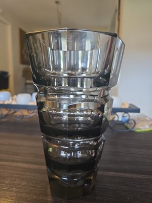 Josef Hoffmann Moser Faceted Art Glass Crystal Smokey Vase Not Signed W/ Flaw