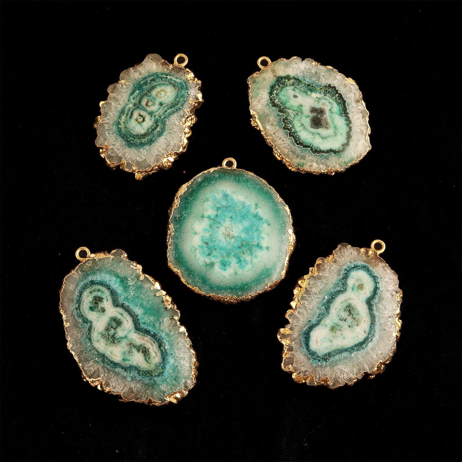 Pack of 5 Pieces Green Solar Quartz Yellow Gold Plated DIY Connectors Jewelry