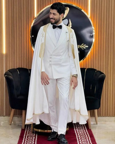 Traje Blanco Para Hombre con Capa Cena Formal Boda Novio Esmoquin Fiesta Baile de graduación Ajuste - Imagen 4 de 12