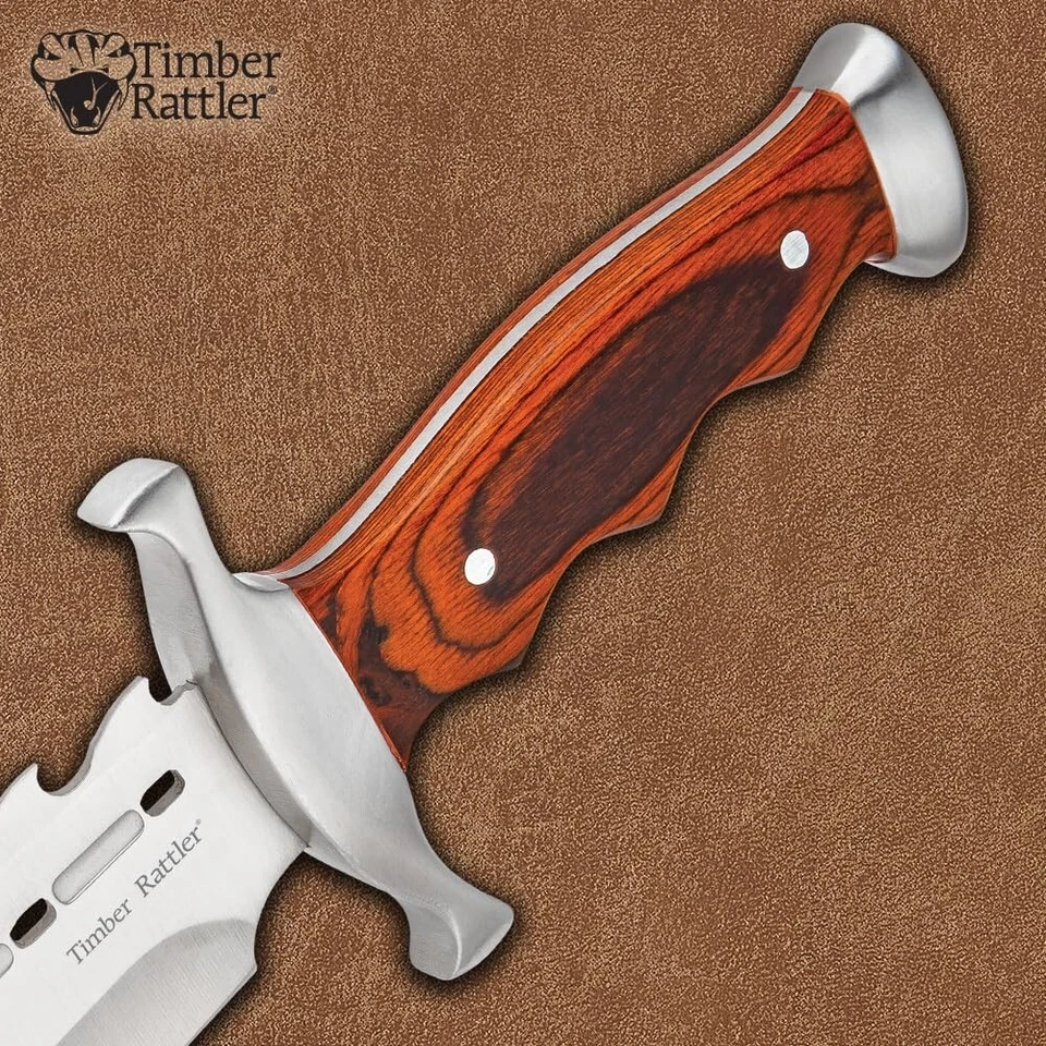 Cuchillo Bowie Timber Rattler Sinful Spiked con funda | Parte posterior con púas | 15" en general Foto 4 de 4