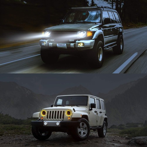 1 PAIR 100W 7 inch LED Headlights DRL Approved Fit For Jeep Wrangler JK Project - Picture 10 of 10