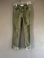 Free People We The Free Women's Size W25 Green Distressed Skinny Low Rise Jeans