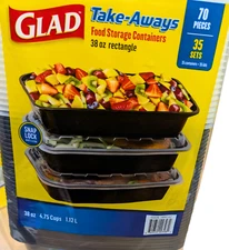 Glad Take-Aways Food Storage Containers Rectangle Multiuse 38 oz 70 Count