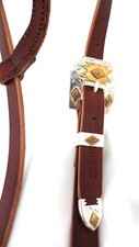 One Ear Chestnut Leather Headstall Single Southwest Buckle Silver Horse Ties New