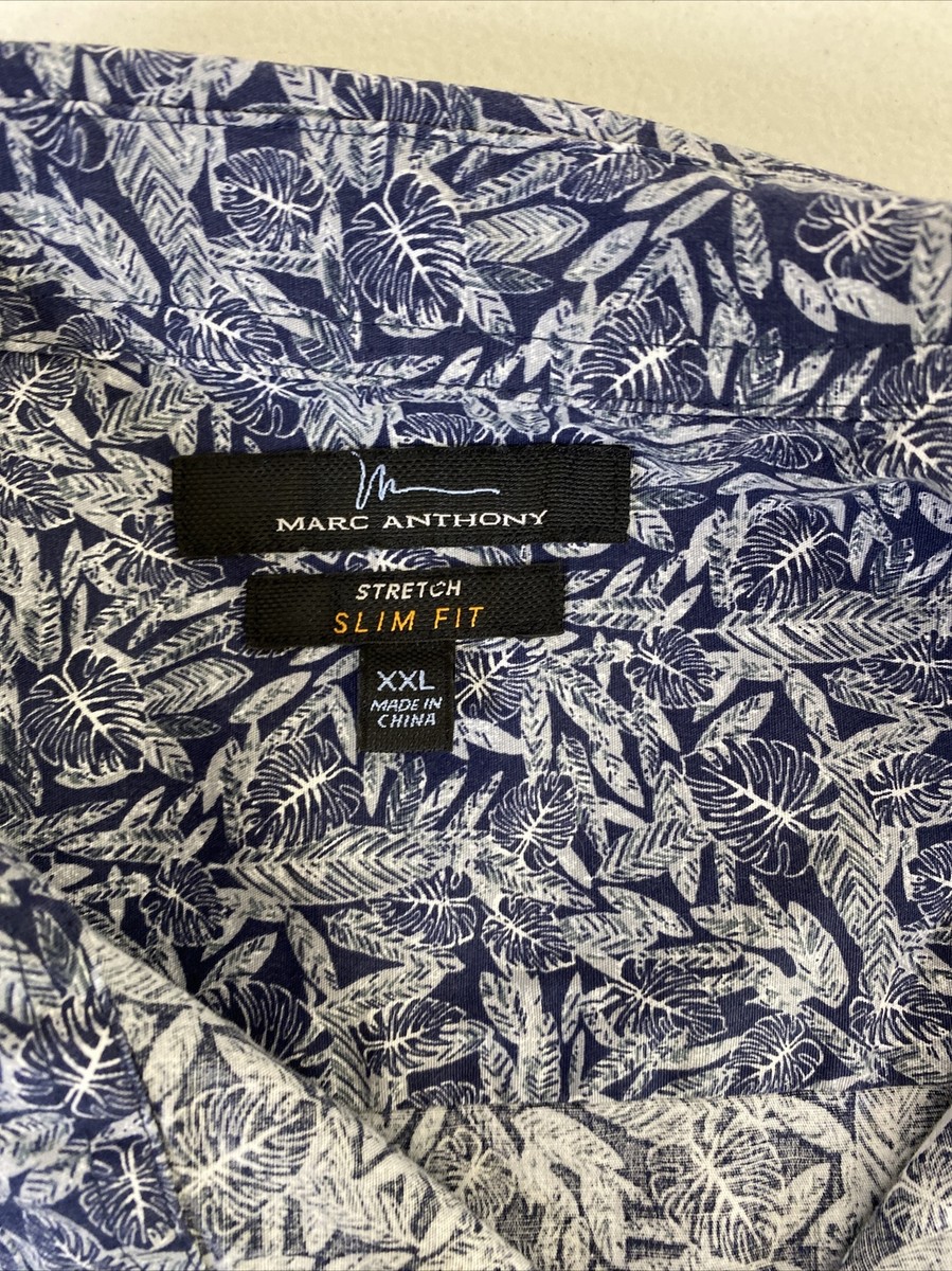 Marc Anthony Men Size XXL Blue/White Floral Leaves Button Up Marc Anthony Men Size XXL Blue/White Floral Leaves Button Up