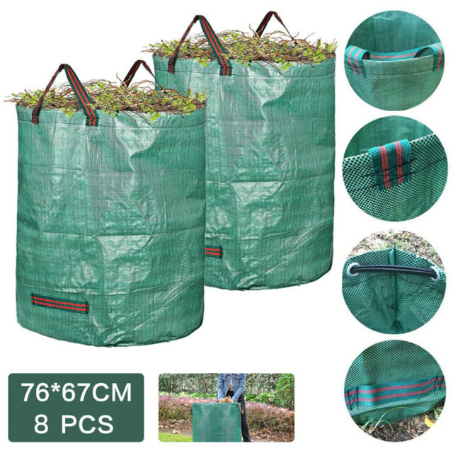 8PCS Garden Waste Bag Leaf Rubbish Plant Grass Sack Reusable Large Carry Pack