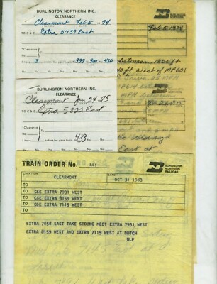 BURLINGTON NORTHERN RAILROAD TRAIN ORDERS (18) CLEARMONT, WYOMING 1974 ...