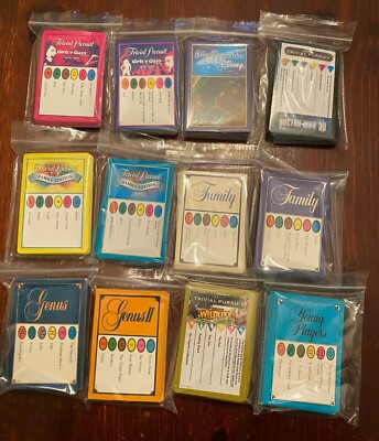 Trivial Pursuit Karten Packungen mit 50 Quiz Nacht Kneipe Hochzeit Party Gefälligkeiten große Auswahl