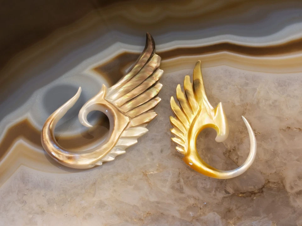 Perlmutt Engelsflügel Expander Ohrringe piercing spirale muschel plug tunnel goa - Bild 4 von 4