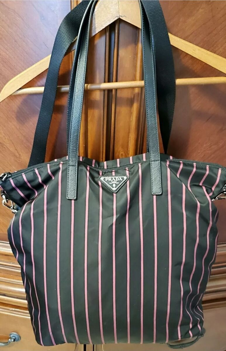 Prada 1BG189 Women's Tessuto Stampato, Leather trim Tote Bag Prada 1BG189 Women's Tessuto Stampato, Leather trim Tote Bag