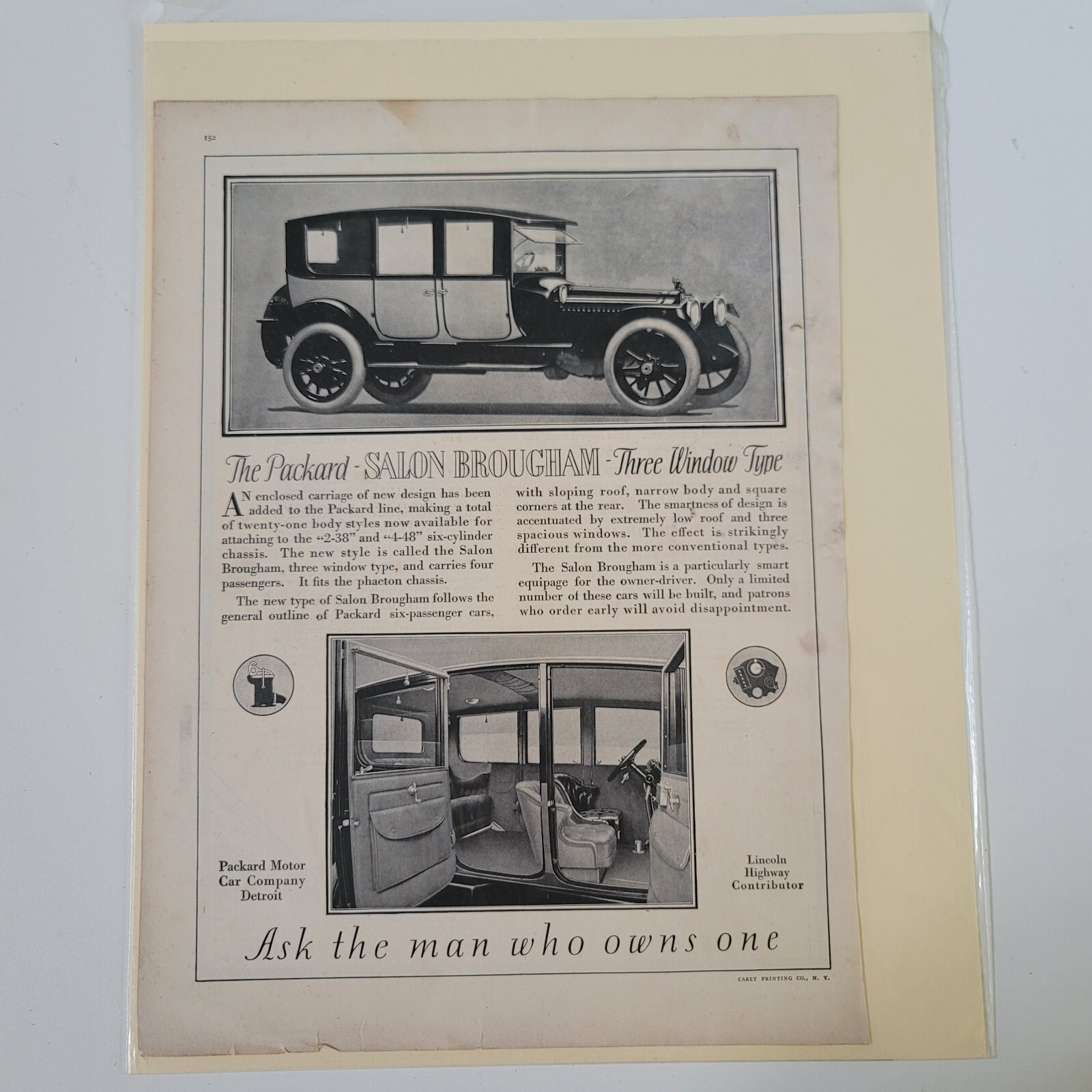 VINTAGE Print Ad Packard Salon Brougham Three Window