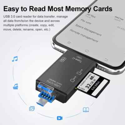 6-in-1 USB 3.0 Card Reader USB Type C TF SD OTG Memory Adapter Laptop Computer