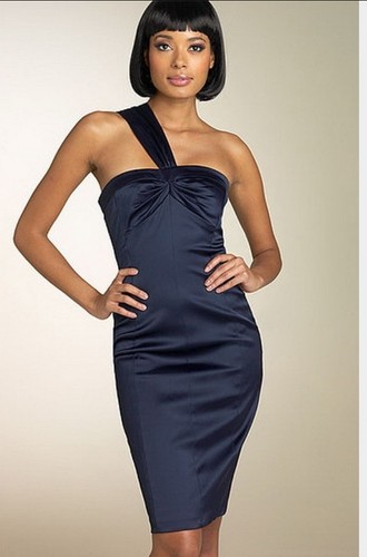 David Meister Womens One Shoulder navy 