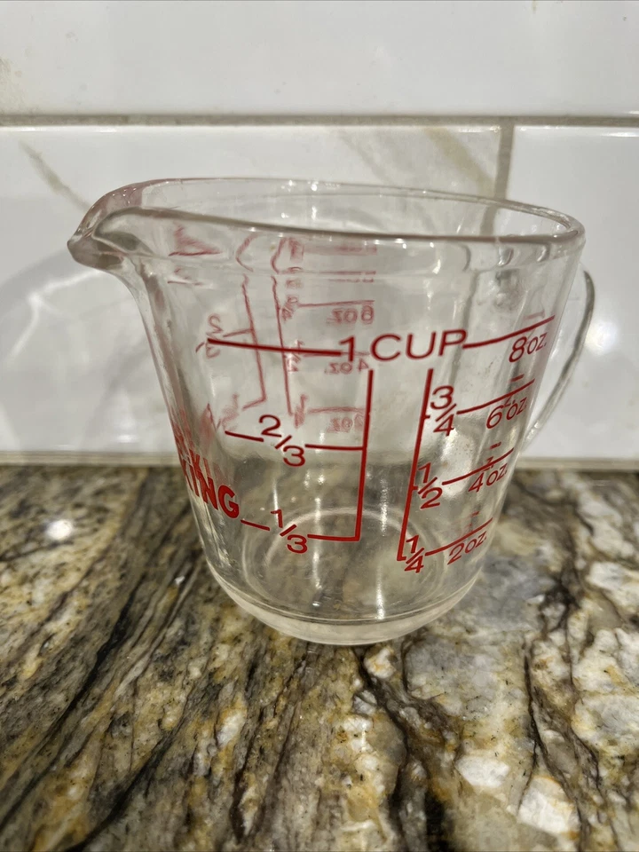 Fire King Anchor Hocking 8 oz Glass Measuring Cup 1 Cup Red Graphics  🇺🇸 - Image 3 of 4