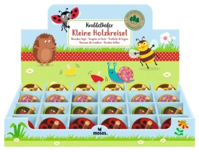 MOSES Krabbelkäfer Kleine Holzkreisel 4 Varianten, Igel, Biene, Marienkäfer, Schnecke