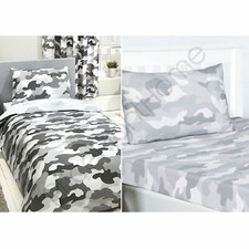 ARMY CAMOUFLAGE GREY SINGLE DUVET COVER SET  FITTED SHEET  2 PILLOWCASES