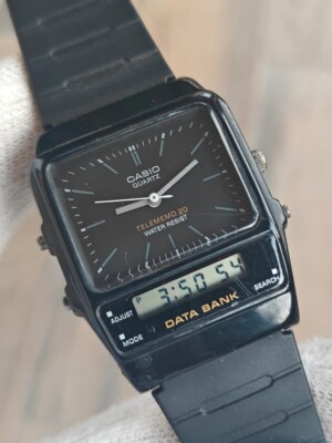 Vintage CASIO AB-20W Data Bank Men Analog Digital Quartz Chrono Watch~New Batter