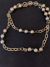 Necklace Vintage Gold Tone Chain with 3 Balls Grouped Stations Large Links 32-in