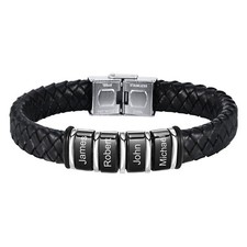 Personalized Men Leather Bracelet Custom Beads Family Name Christmas Gift Dad