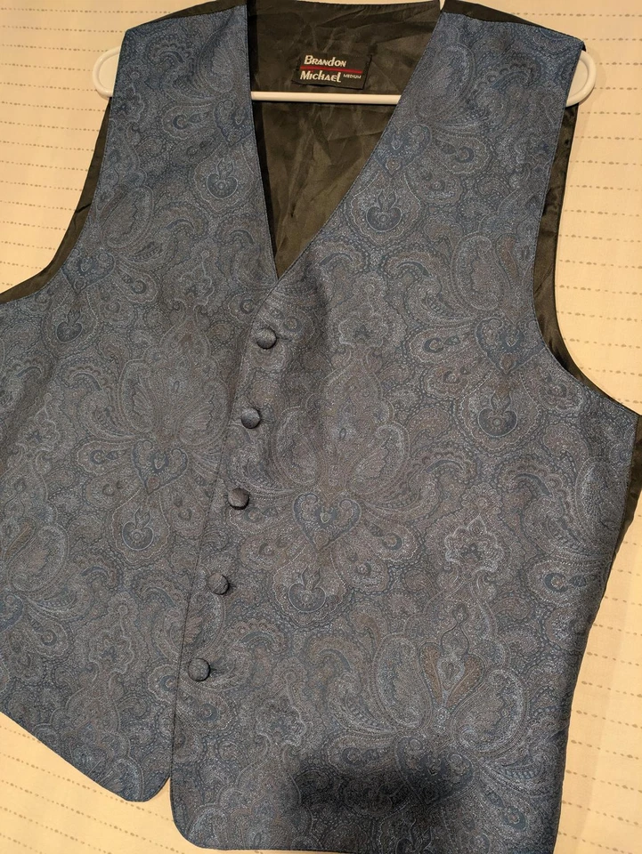  Brandon Michael Paisley Dress Vest Blue Black Button Front Medium USA - Image 4 of 4