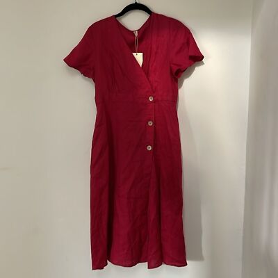NWT Grae Cove Red Safiya 100% Linen Dress XS $118 | eBay