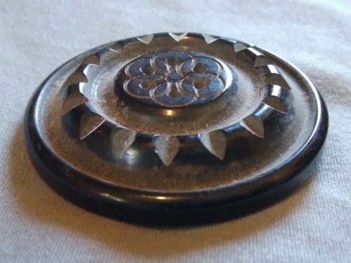Vintage 1 and 5/8" Carved Black Plastic Button. - Picture 5 of 13
