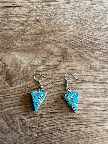 Boucles D'oreilles Pendantes Vintage 1970 - Alpaca Et Turquoise - Vieux Stock Neuf