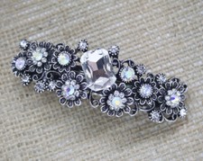 New Antique silver Tone Flower Rhinestone Color Hair Clip Barrette ha4686