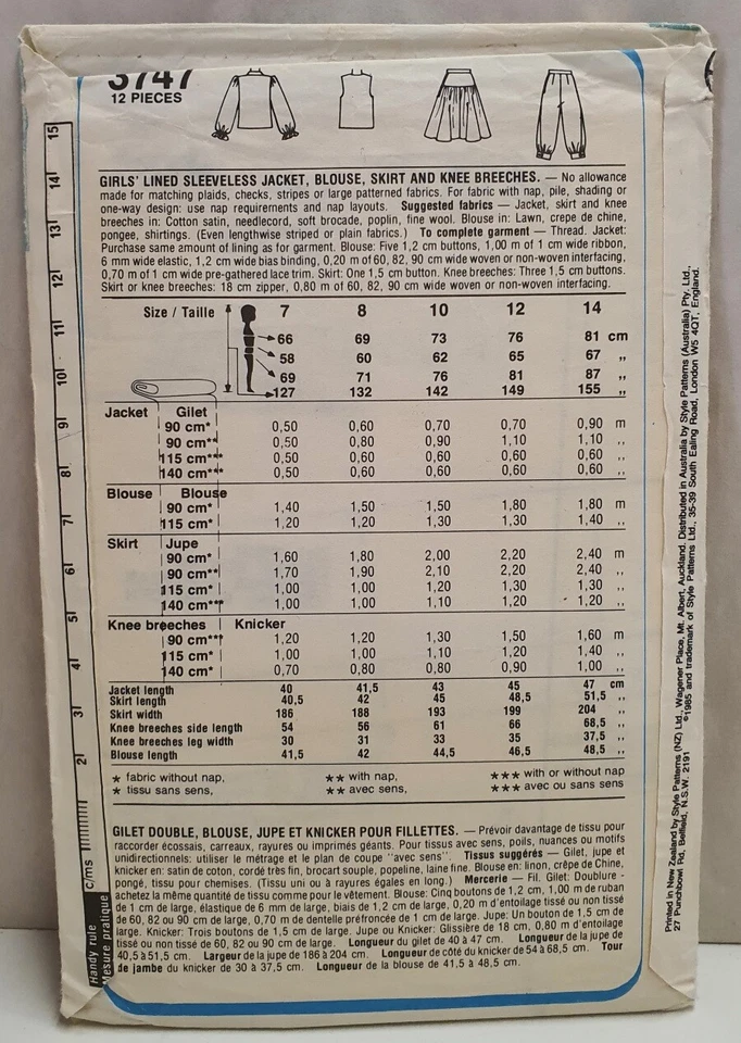 Vintage Style Sewing Pattern 3747 c1982 Cut Sz 10 Sleeveless Jacket Shirt Pants - Image 2 of 4