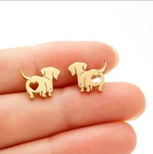 Dog Lover Stud Earrings Gold Plated Casual