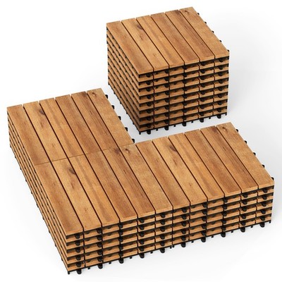 12  x 12   Acacia Wood Interlocking Deck Tiles, 27 PCS Waterproof Flooring Tiles