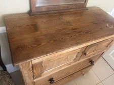 Wood Dressing Table 115x50x104cm with Rectangular Mirror & 2 Drawers Brown.