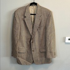 Vintage Brooks Brothers Beige Tan Plaid Wool Blazer 43R