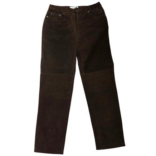 Bagatelle Brown Genuine Leather Suede Pants Women 2 Petite Straight Leg Western - Picture 5 of 6