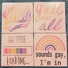 Pride Laser Engraved Handmade Painted Coasters Cork back Set of 4 Rainbow Colors