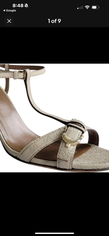 Gucci Women’s Beige Logo Leather Strappy Ankle Strap Buckle Heels 7.5