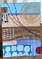 Original ACEO Mixed Media Abstract Art Card Ocean Breeze Blue Brown Texture OOAK